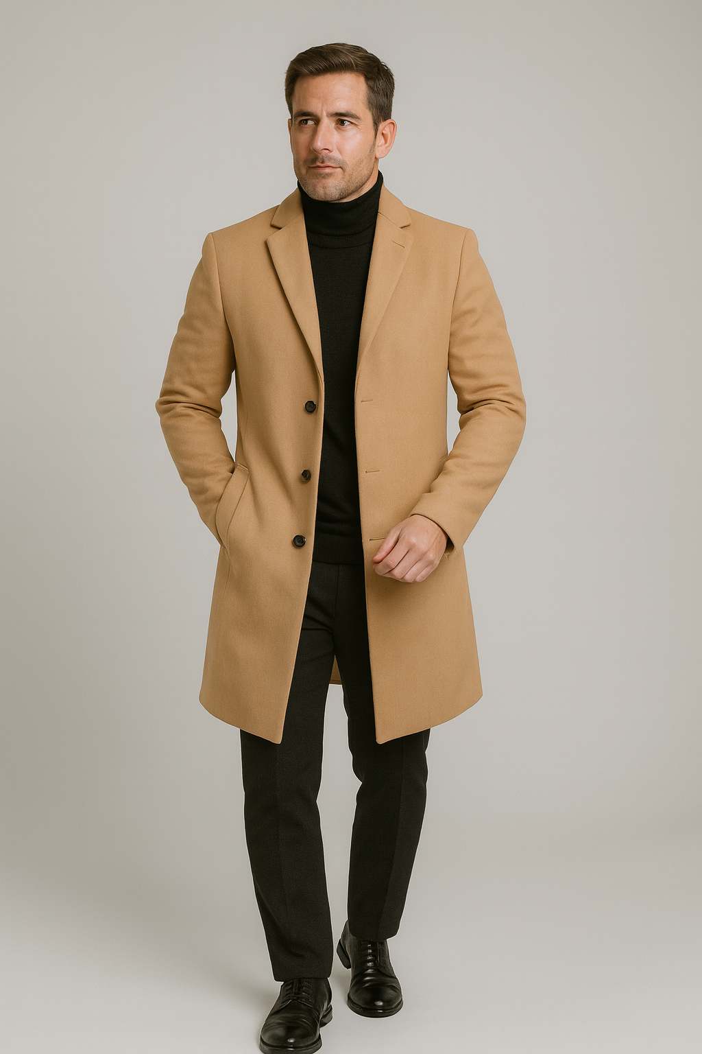 Manteau Long Classique pour Homme - Design Élégant à Revers Cranté
