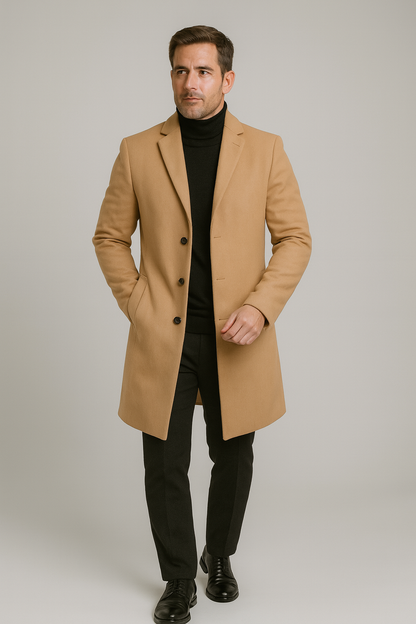 Manteau Long Classique pour Homme - Design Élégant à Revers Cranté