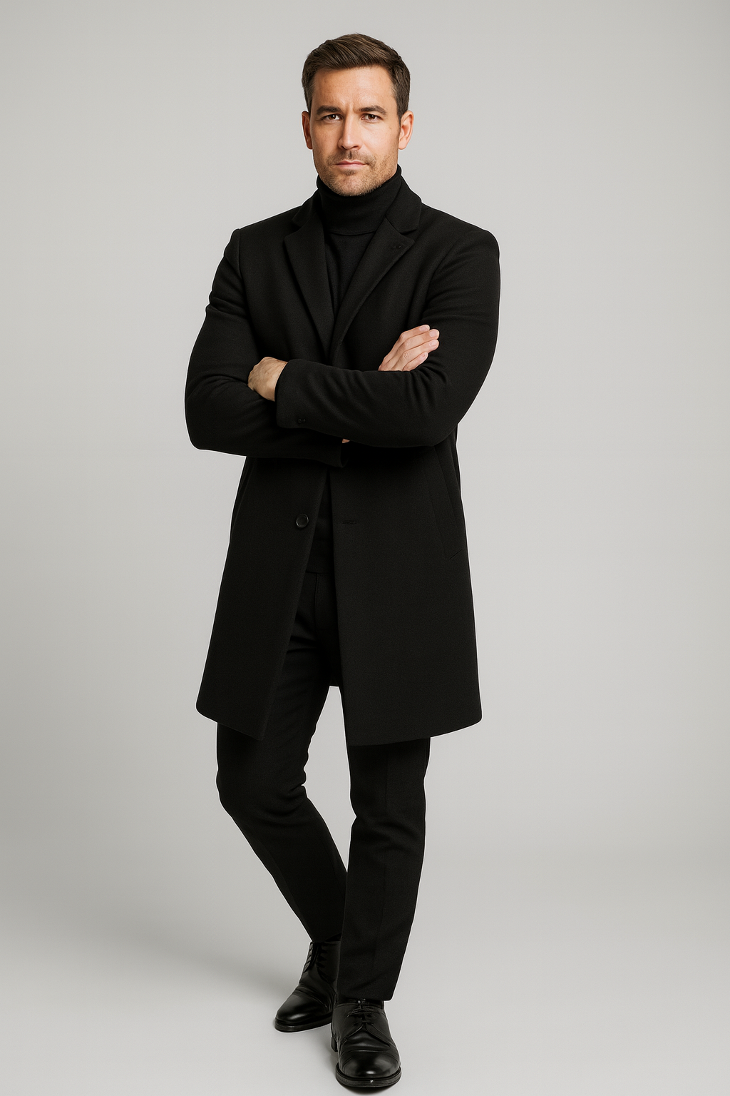 Manteau Long Classique pour Homme - Design Élégant à Revers Cranté