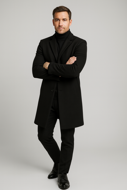 Manteau Long Classique pour Homme - Design Élégant à Revers Cranté