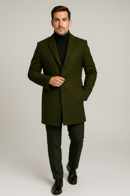 Manteau Long Classique pour Homme - Design Élégant à Revers Cranté