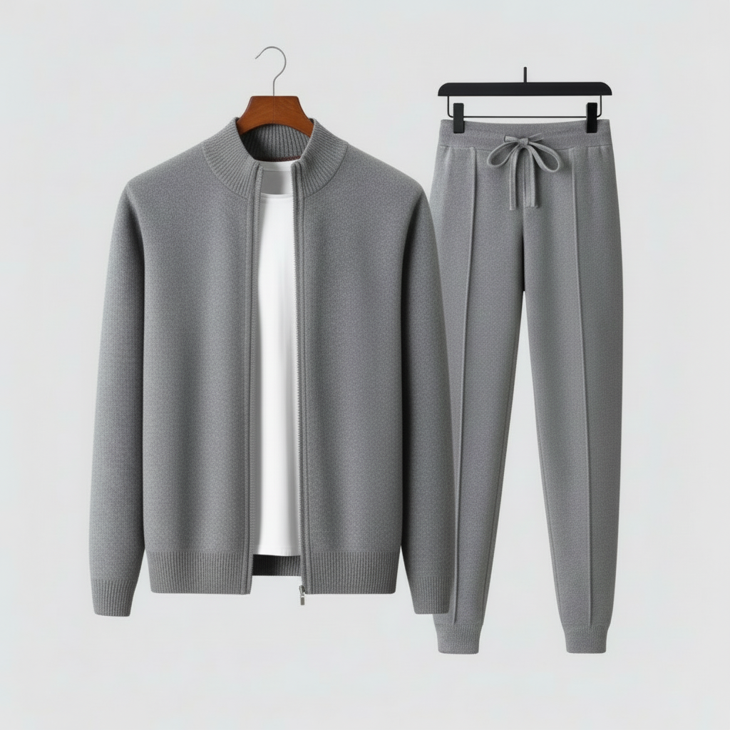 Pull zippé confortable pour homme et pantalon à cordon pour un style décontracté
