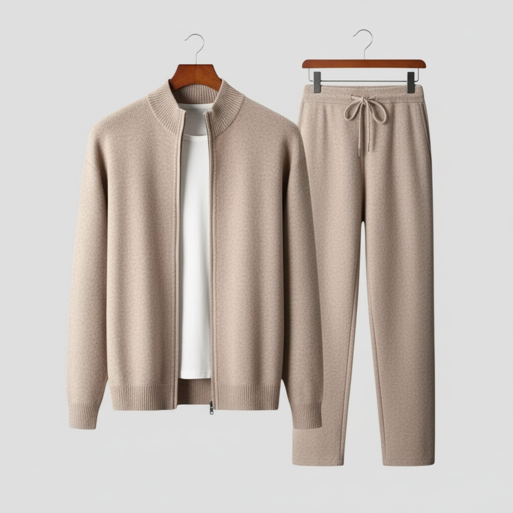 Pull zippé confortable pour homme et pantalon à cordon pour un style décontracté