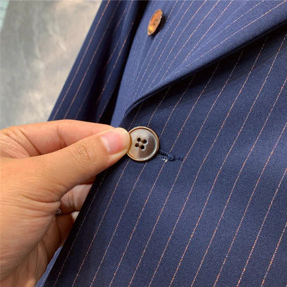 Costume à Rayures Bleu Marine pour Homme - Tenue Formelle Élégante pour Événements Professionnels et Soirées