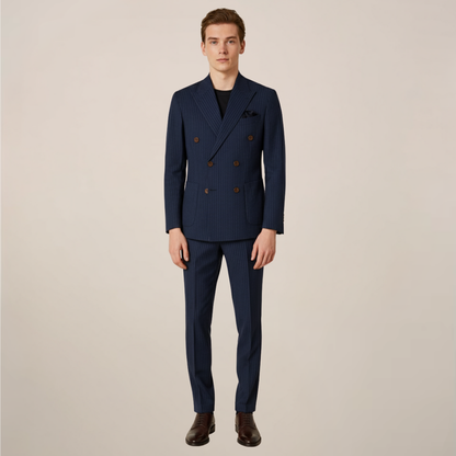 Costume à Rayures Bleu Marine pour Homme - Tenue Formelle Élégante pour Événements Professionnels et Soirées