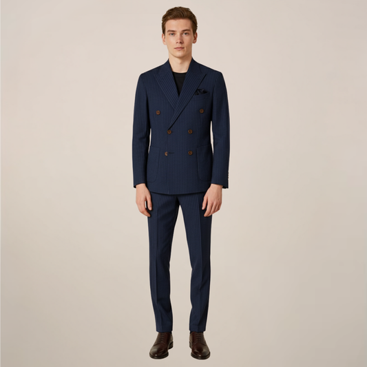Costume à Rayures Bleu Marine pour Homme - Tenue Formelle Élégante pour Événements Professionnels et Soirées