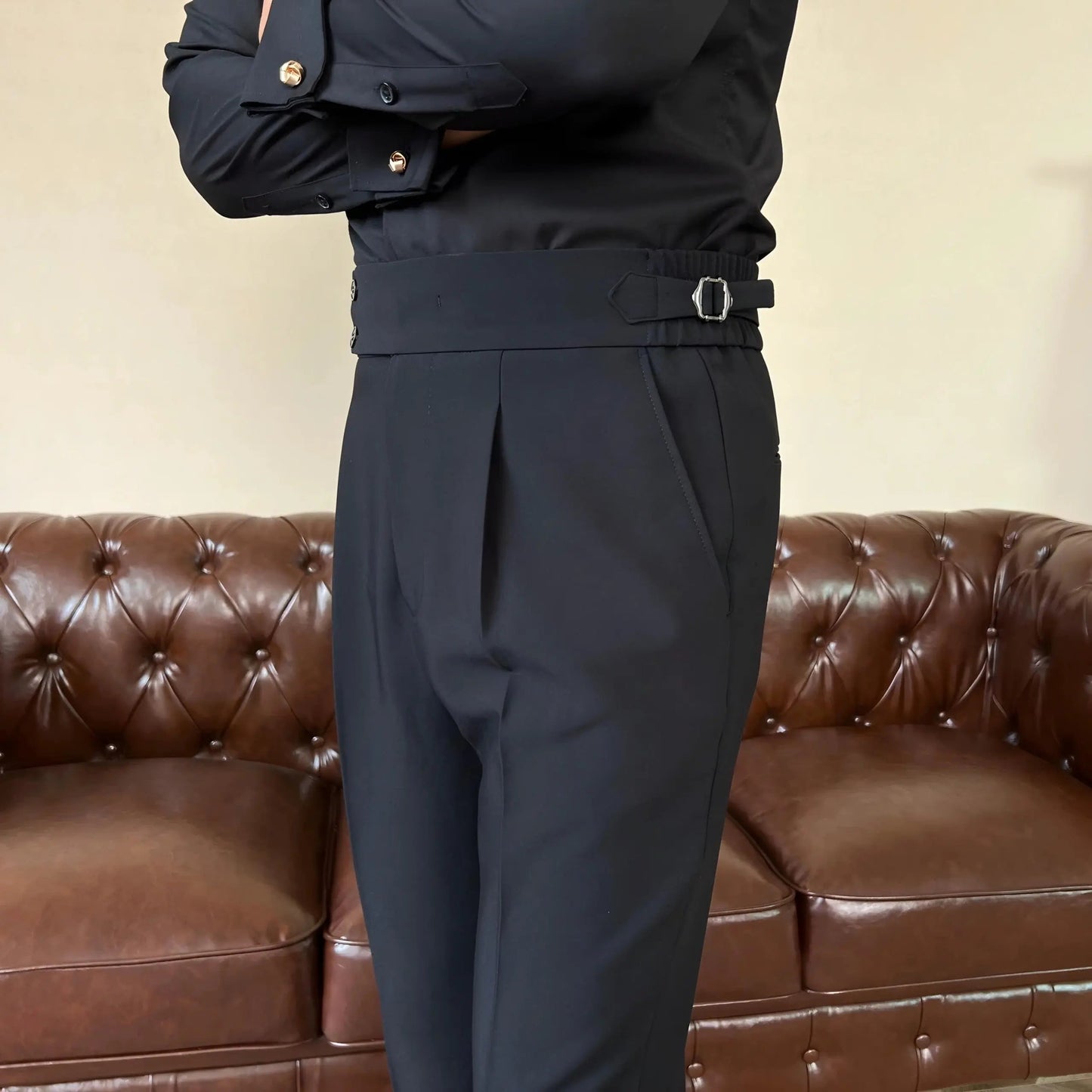 Pantalons Plissés pour Hommes avec Réglages Latéraux pour Occasions Élégantes