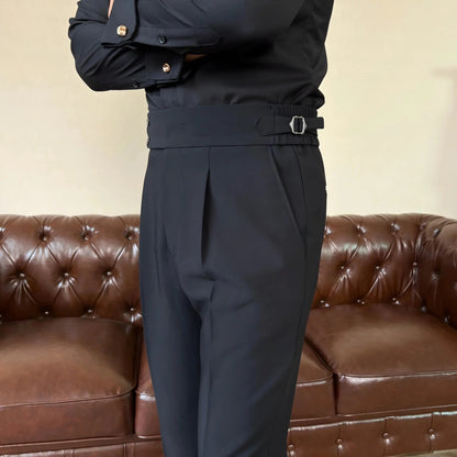 Pantalons Plissés pour Hommes avec Réglages Latéraux pour Occasions Élégantes