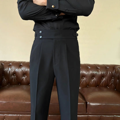 Pantalons Plissés pour Hommes avec Réglages Latéraux pour Occasions Élégantes