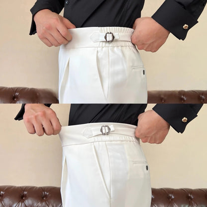 Pantalons Plissés pour Hommes avec Réglages Latéraux pour Occasions Élégantes