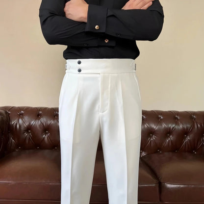 Pantalons Plissés pour Hommes avec Réglages Latéraux pour Occasions Élégantes