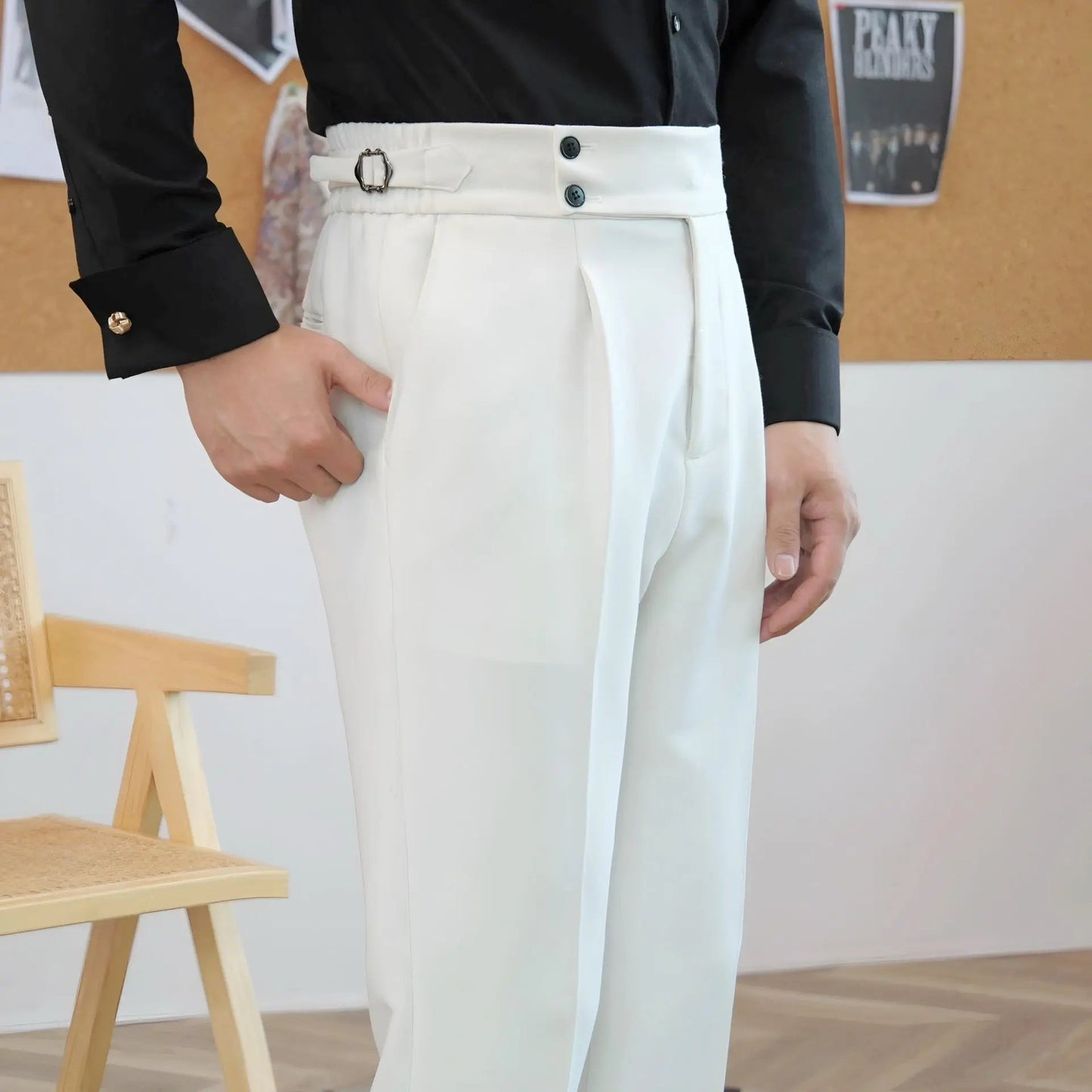 Pantalons Plissés pour Hommes avec Réglages Latéraux pour Occasions Élégantes