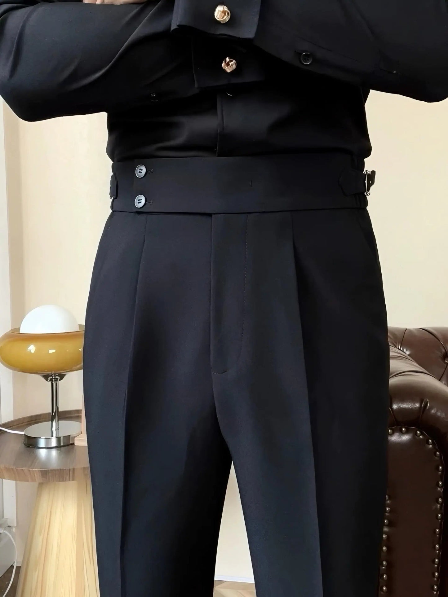 Pantalons Plissés pour Hommes avec Réglages Latéraux pour Occasions Élégantes