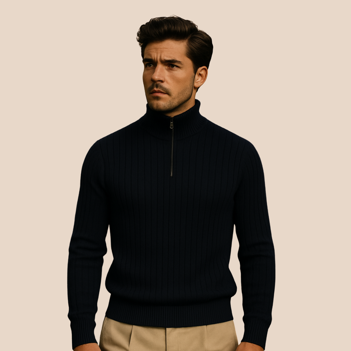 Pull en Maille Côtelée pour Homme – Style Col Montant Confortable