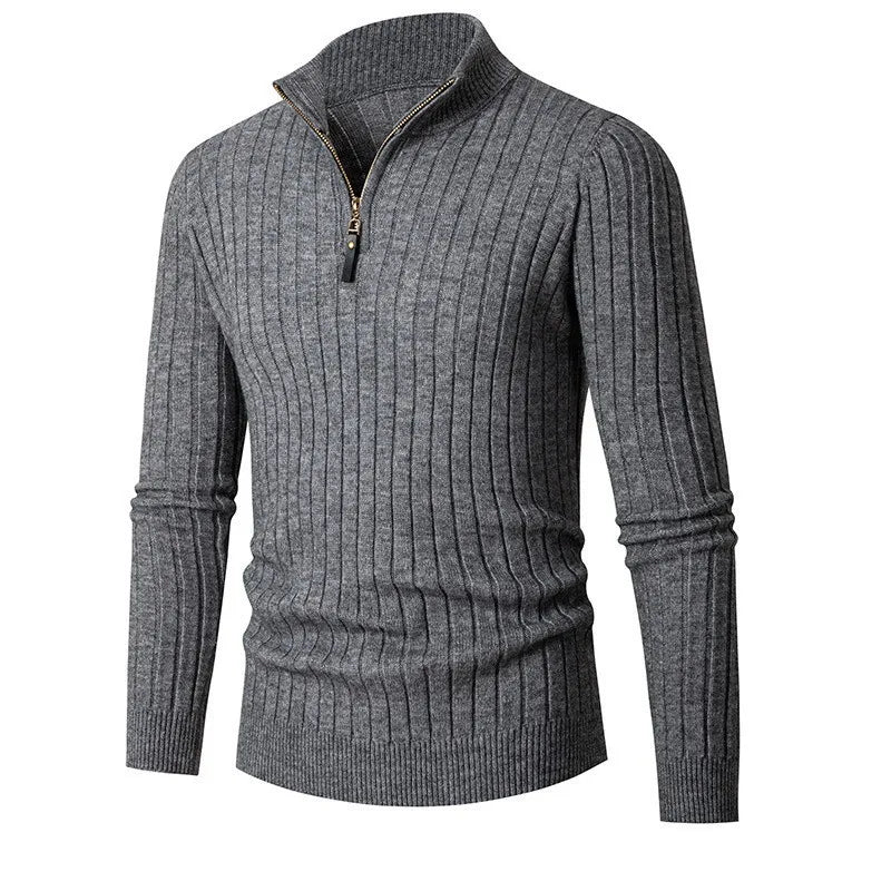 Pull à col zippé mi-haut pour hommes en teintes neutres pour un style élégant