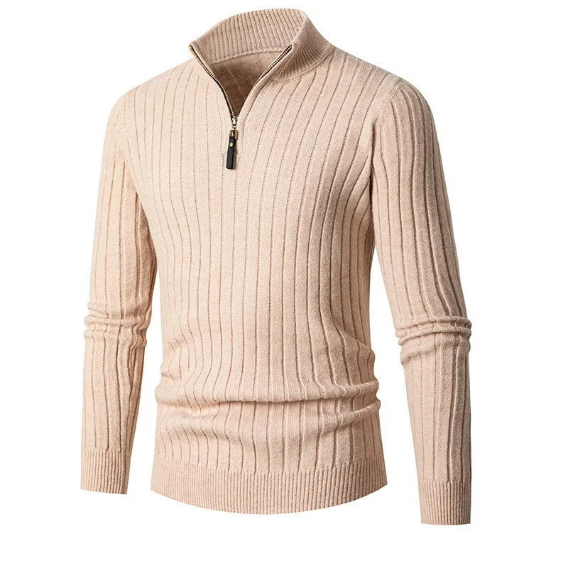 Pull à col zippé mi-haut pour hommes en teintes neutres pour un style élégant