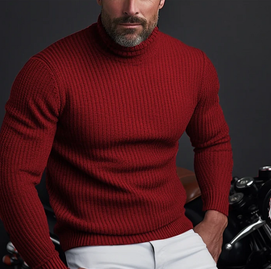 Pull à col roulé côtelé pour hommes - Tricot classique pour l'hiver