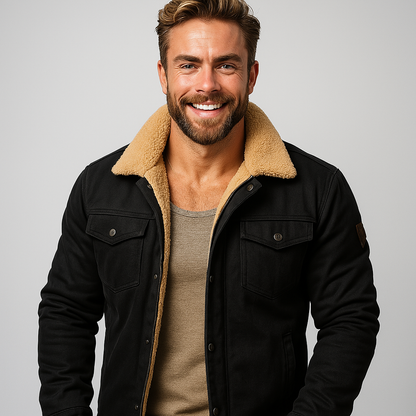 Veste en Laine de Mouton pour Hommes avec Col en Laine pour l'Hiver