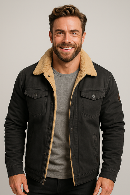 Veste en Laine de Mouton pour Hommes avec Col en Laine pour l'Hiver