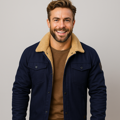 Veste en Laine de Mouton pour Hommes avec Col en Laine pour l'Hiver