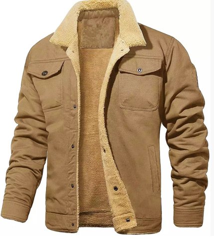 Veste en Laine de Mouton pour Hommes avec Col en Laine pour l'Hiver