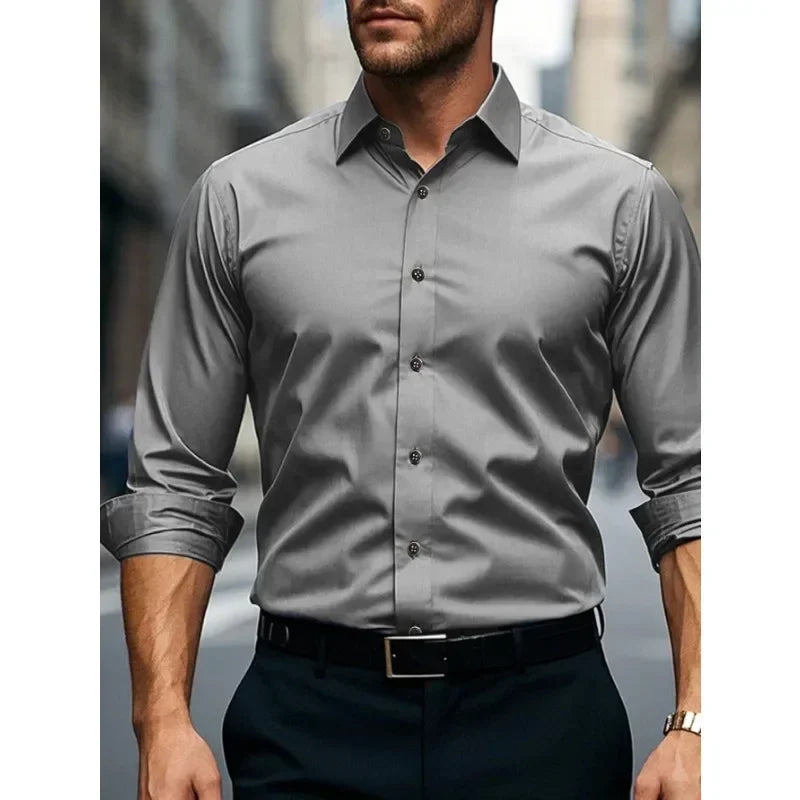 Chemise à manches longues pour hommes, coupe slim, à bouton, pour toutes les occasions