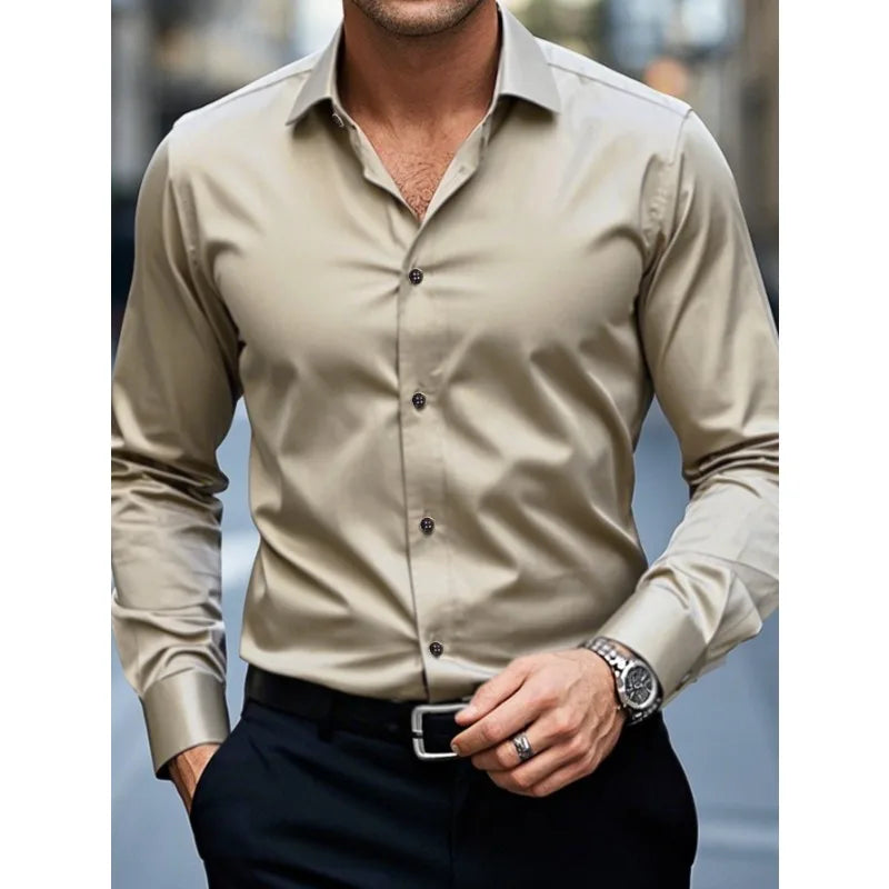 Chemise à manches longues pour hommes, coupe slim, à bouton, pour toutes les occasions