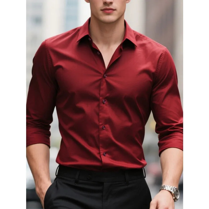 Chemise à manches longues pour hommes, coupe slim, à bouton, pour toutes les occasions