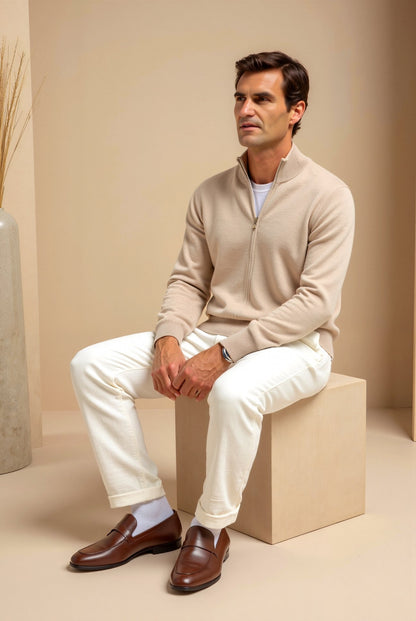 Veste zippée ajustée pour hommes - Design élégant avec col montant