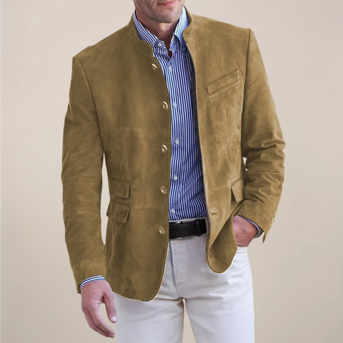 Blazer à Col Montant pour Hommes – Couche Élégante pour le Travail ou les Événements