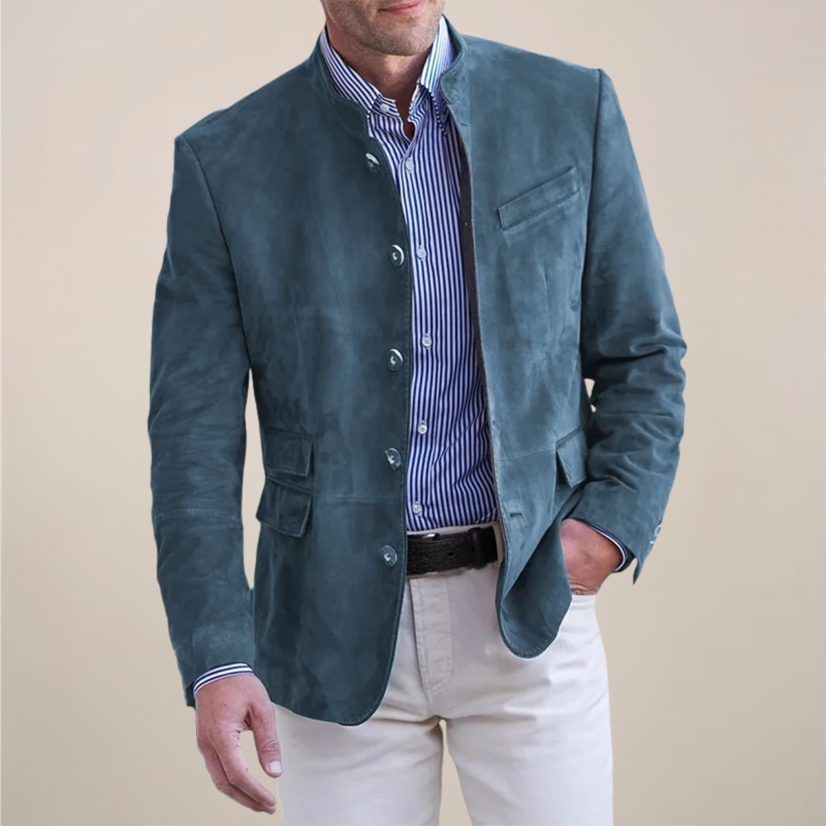 Blazer à Col Montant pour Hommes – Couche Élégante pour le Travail ou les Événements