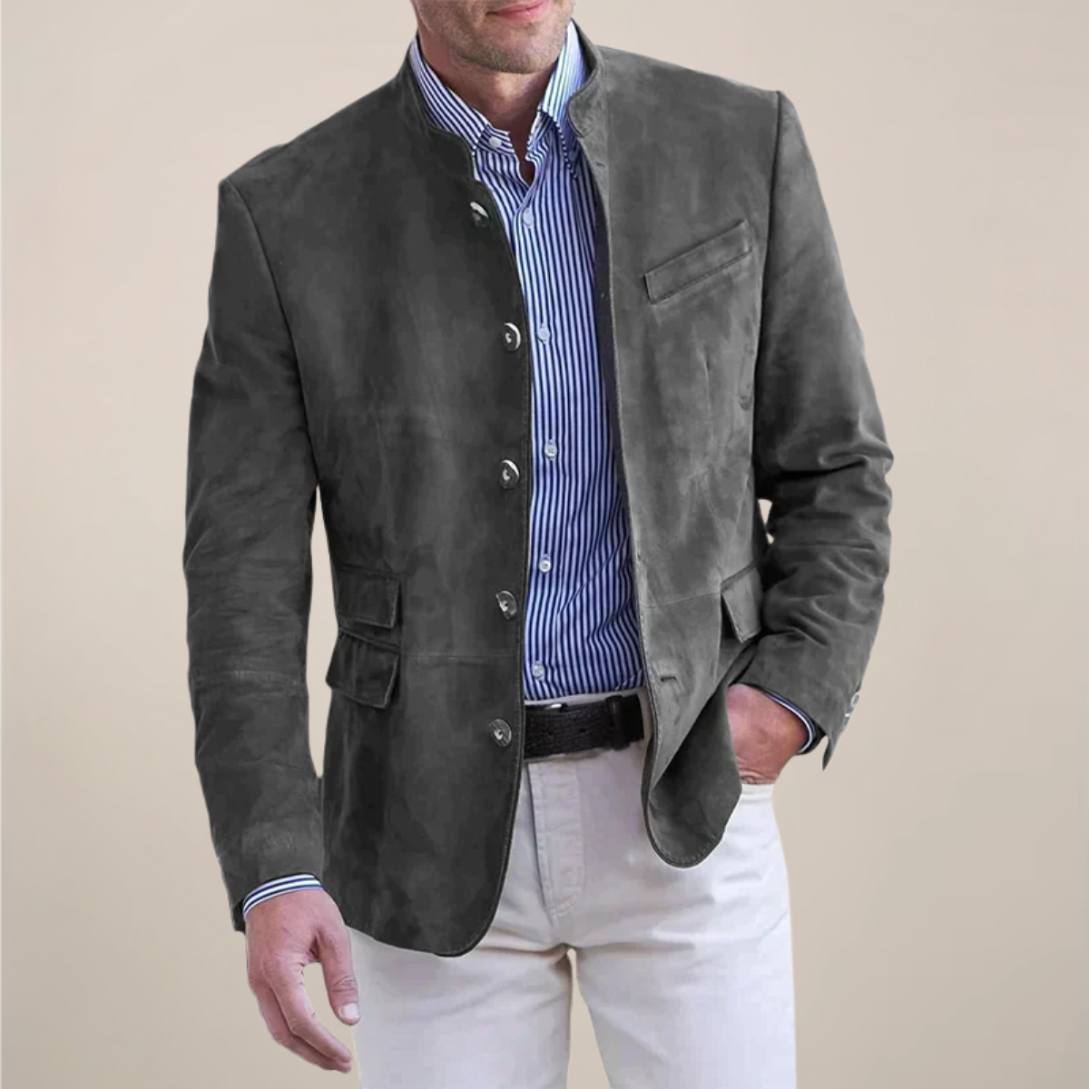 Blazer à Col Montant pour Hommes – Couche Élégante pour le Travail ou les Événements