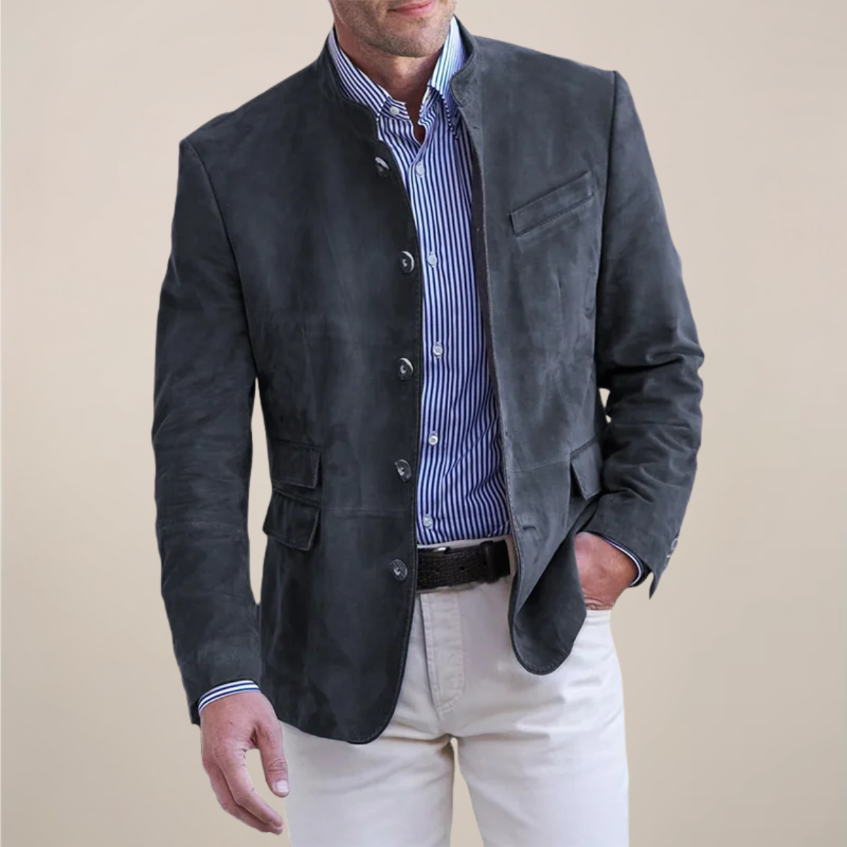 Blazer à Col Montant pour Hommes – Couche Élégante pour le Travail ou les Événements