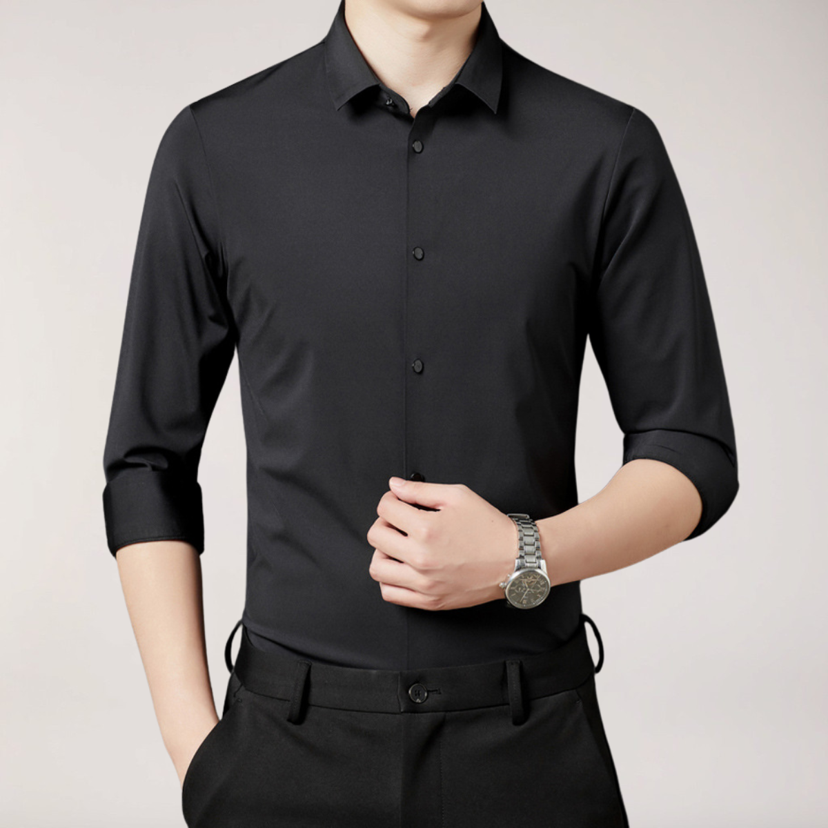 Chemise à Boutons Stretch pour Hommes – Coupe Slim à Manches Longues pour le Travail et les Événements Sociaux