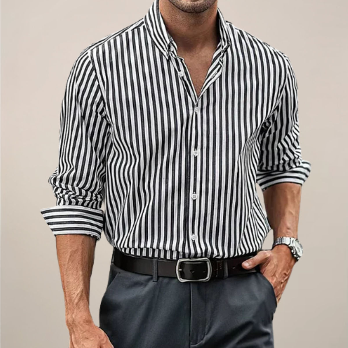 Chemise à Manches Longues Rayée pour Hommes pour Occasions Élégantes
