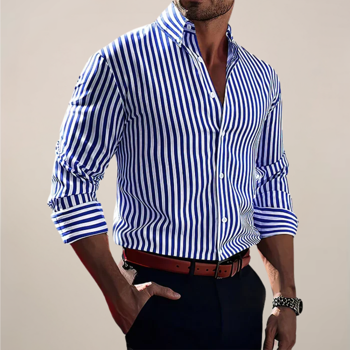 Chemise à Manches Longues Rayée pour Hommes pour Occasions Élégantes