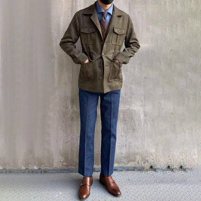 Veste de Chasse en Suède pour Homme – Design à Quatre Poches pour Aventures en Plein Air