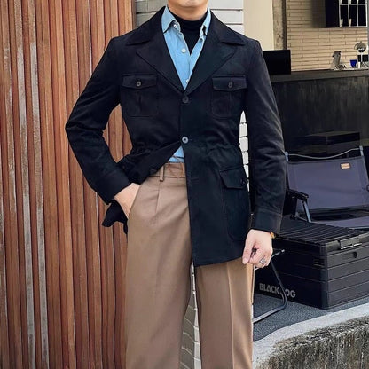 Veste de Chasse en Suède pour Homme – Design à Quatre Poches pour Aventures en Plein Air