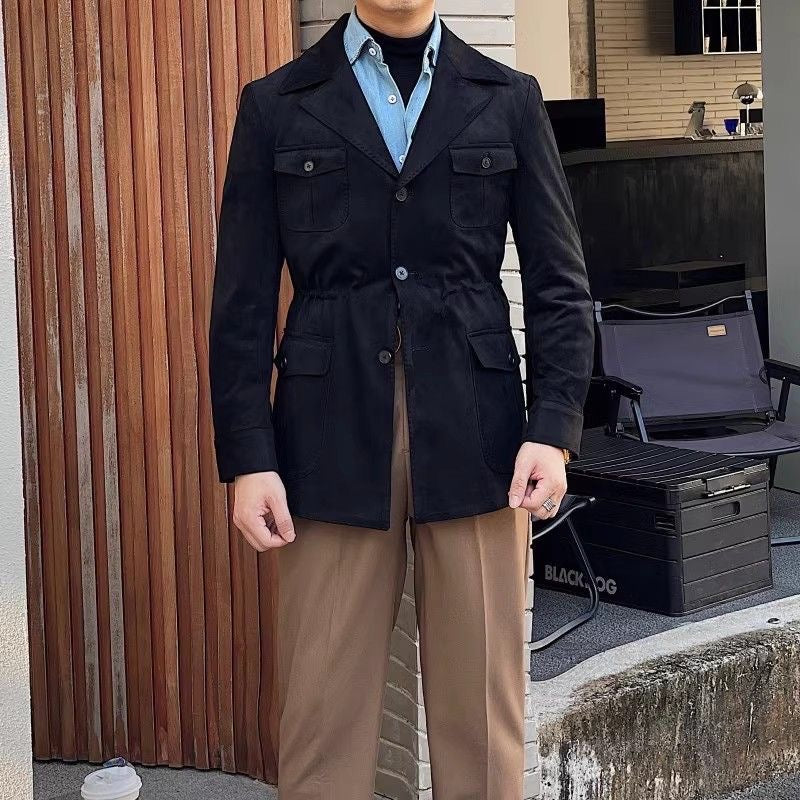 Veste de Chasse en Suède pour Homme – Design à Quatre Poches pour Aventures en Plein Air