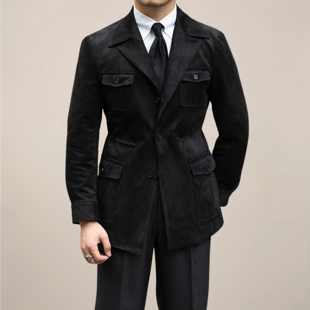 Veste Safari en Suède pour Hommes - Coupe Slim pour Aventures en Plein Air