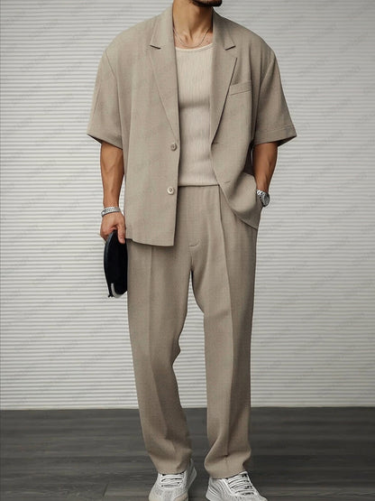 Ensemble Blazer à Manches Courtes et Pantalon pour Événements Formels et Sociaux