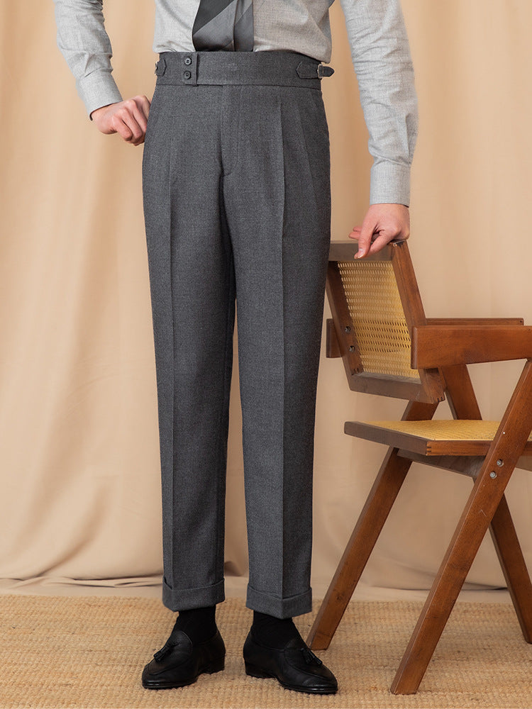 Pantalon en Laine Mélangée pour Hommes avec Taille Haute pour Tenues Formelles et Décontractées Chic