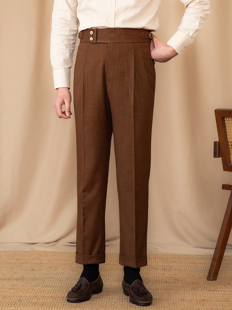 Pantalon en Laine Mélangée pour Hommes avec Taille Haute pour Tenues Formelles et Décontractées Chic