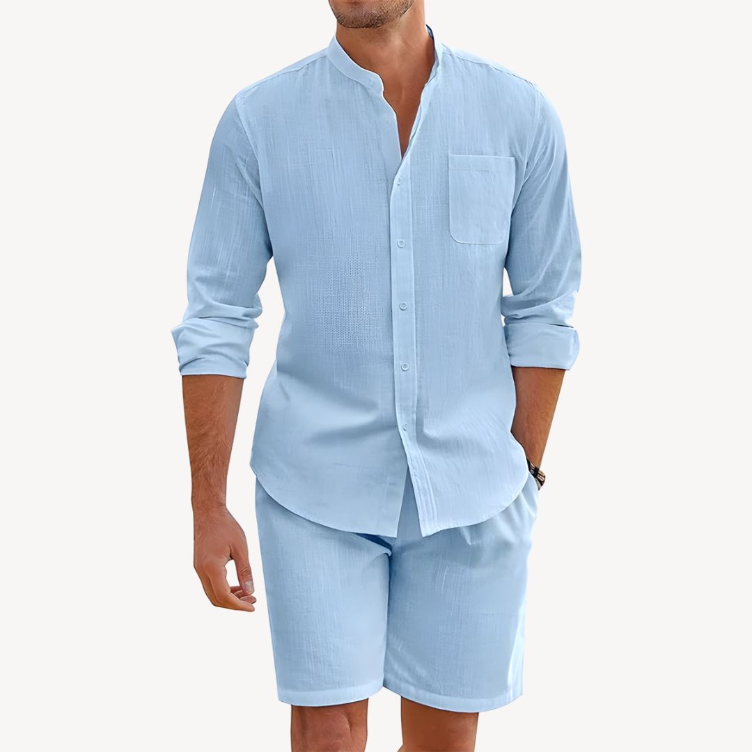 Ensemble Chemise à Boutons et Shorts à Cordon pour Hommes – Idéal pour la Plage et les Activités de Plein Air