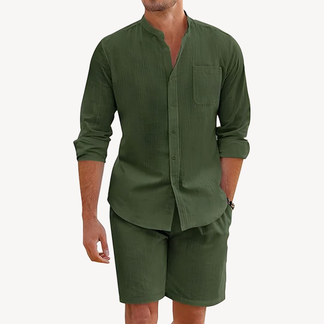 Ensemble Chemise à Boutons et Shorts à Cordon pour Hommes – Idéal pour la Plage et les Activités de Plein Air