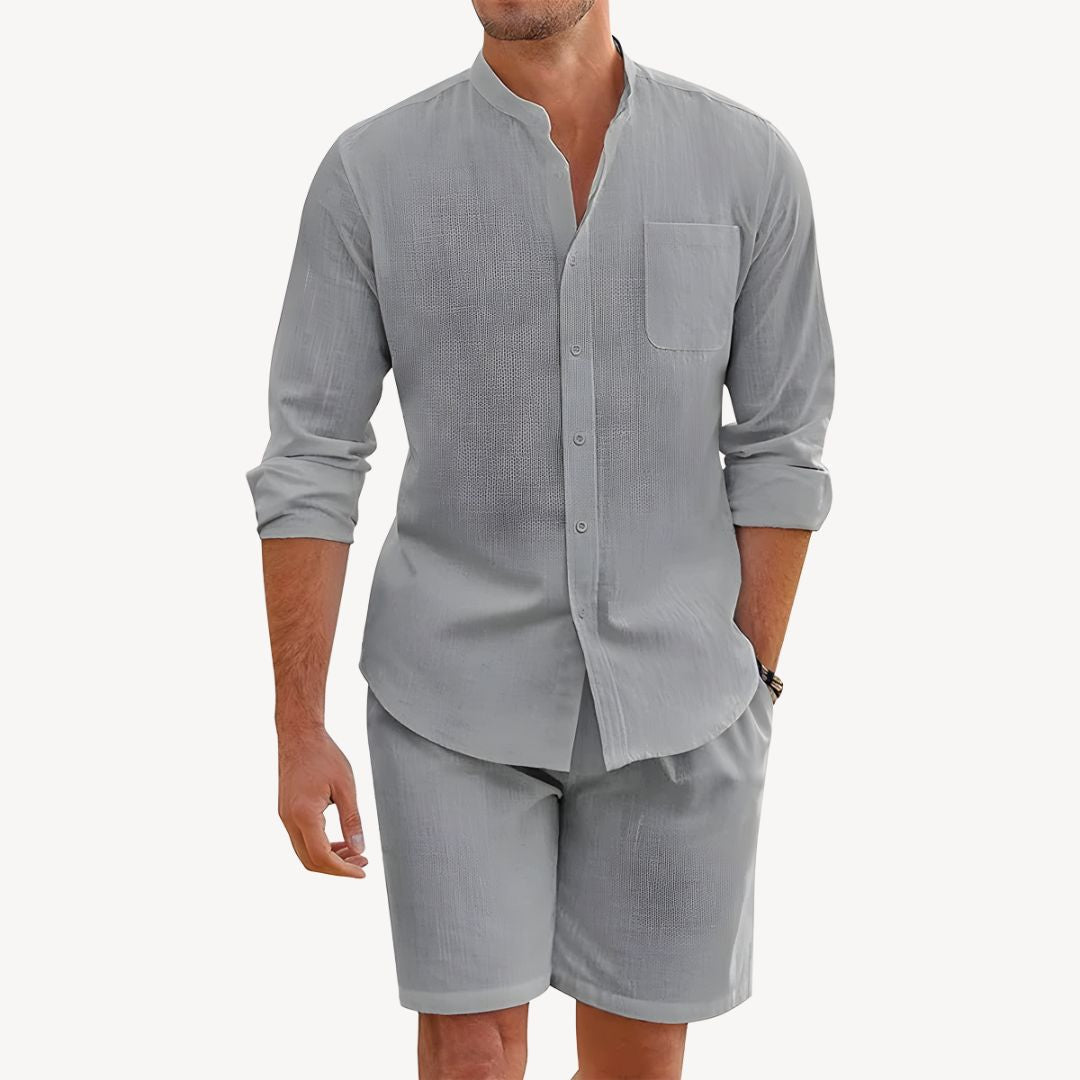 Ensemble Chemise à Boutons et Shorts à Cordon pour Hommes – Idéal pour la Plage et les Activités de Plein Air