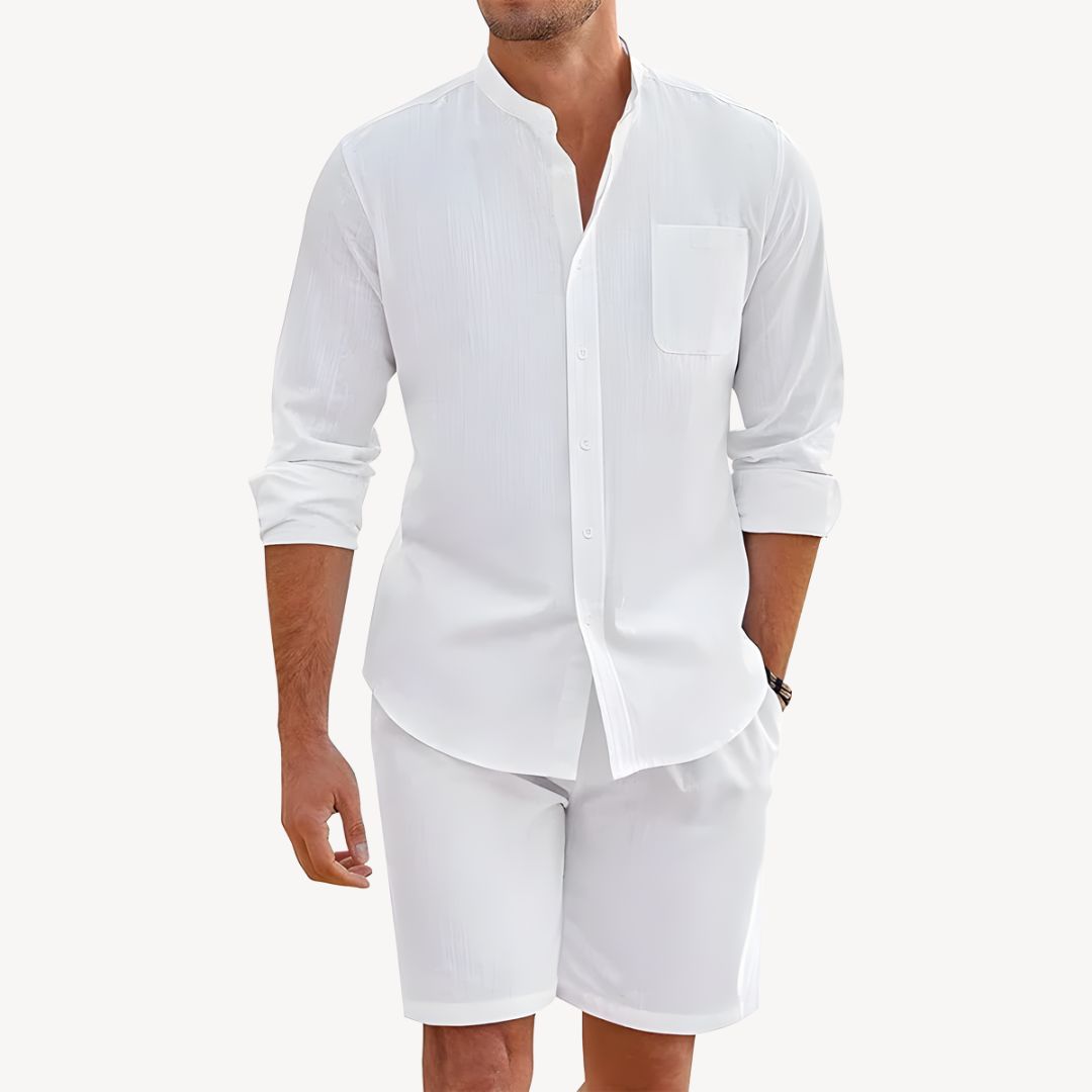 Ensemble Chemise à Boutons et Shorts à Cordon pour Hommes – Idéal pour la Plage et les Activités de Plein Air