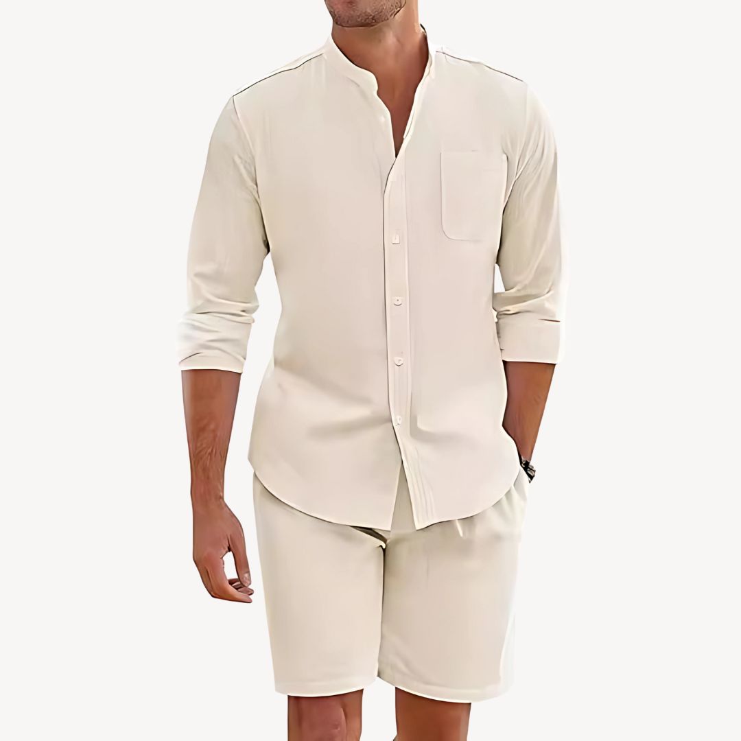 Ensemble Chemise à Boutons et Shorts à Cordon pour Hommes – Idéal pour la Plage et les Activités de Plein Air