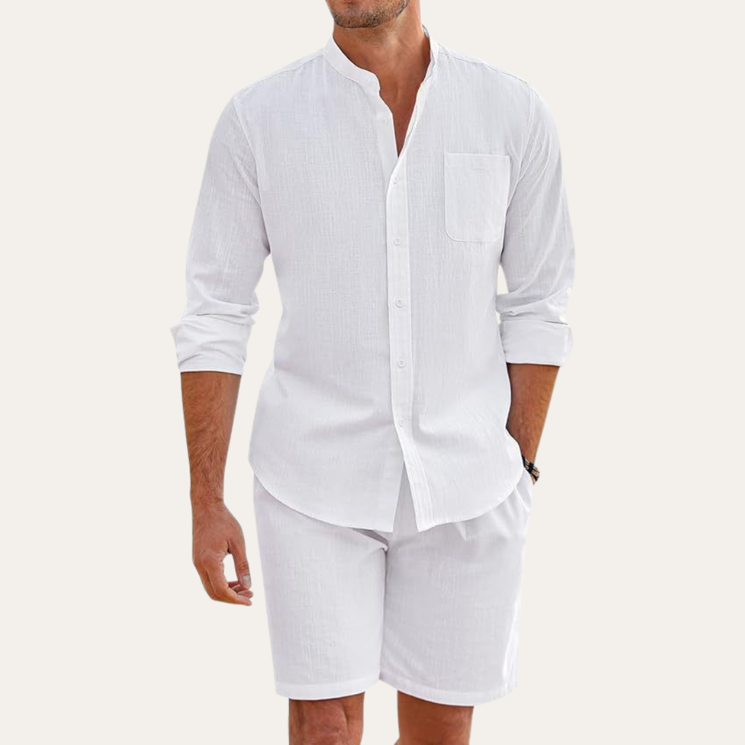 Ensemble d'été pour hommes – Chemise à manches longues et shorts pour la plage ou les activités en plein air