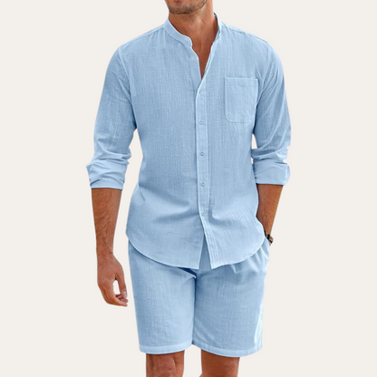 Ensemble d'été pour hommes – Chemise à manches longues et shorts pour la plage ou les activités en plein air